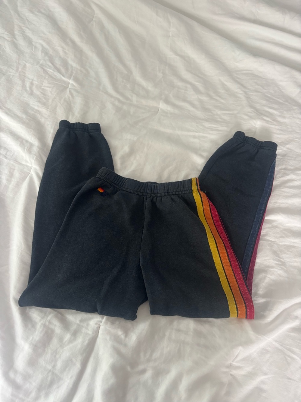 Aviator Nation Kids Black Sweatpants with Yellow Orange Pink Side Stripes